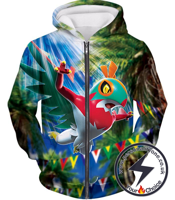 Pokemon Amazing Bipedal Bird Like Pokemon Hawlucha Cool Action Zip Up Hoodie